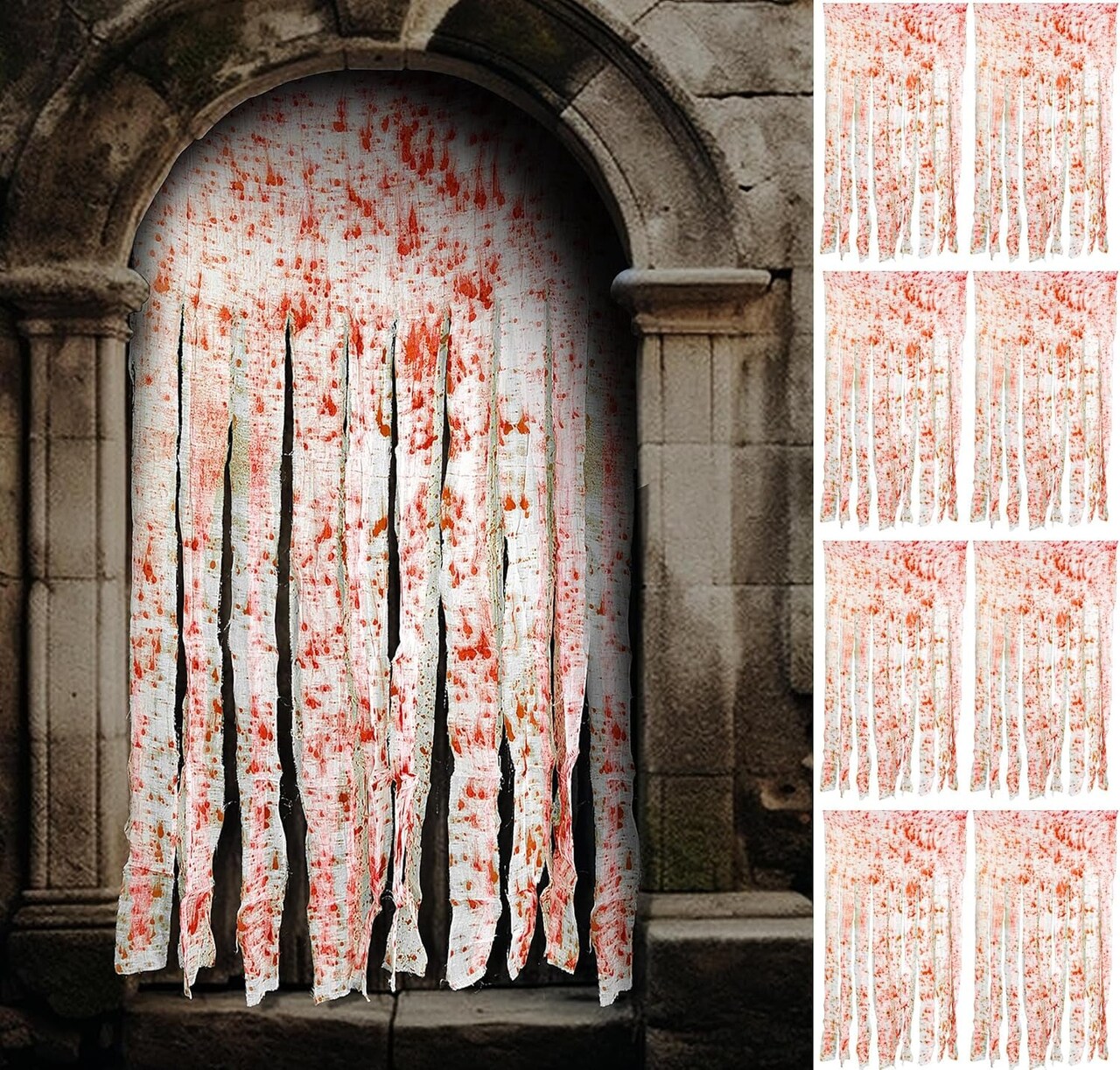 8 Pcs Halloween Door Curtain Decorations - 65 X 39 Inch Bloody Doorway Curtain - Scary Creepy Curtain Cloth for Halloween Party Haunted House Decoration